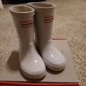 HUNTER white glitter toddler boots